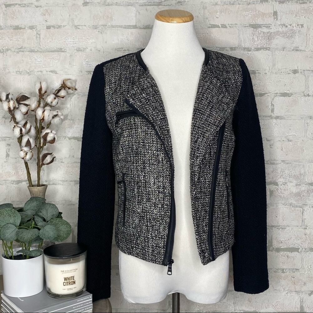 Banana Republic | Black & Gray Metallic Tweed Moto Blazer Jacket